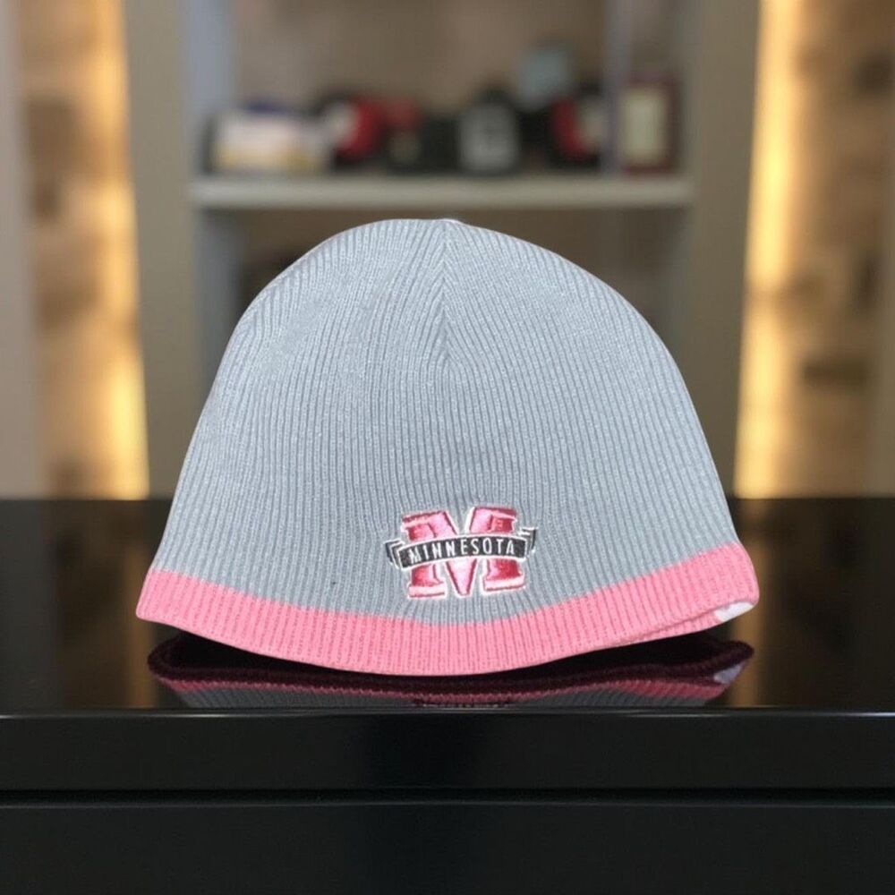 Unisex Minnesota Pink Gray Knit Beanie One Size